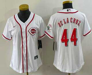 Womens Cincinnati Reds #44 Elly De La Cruz White With Patch Cool Base Stitched Jersey